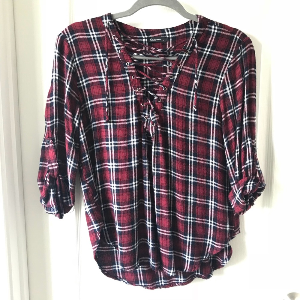 Plaid Lace-Up Top